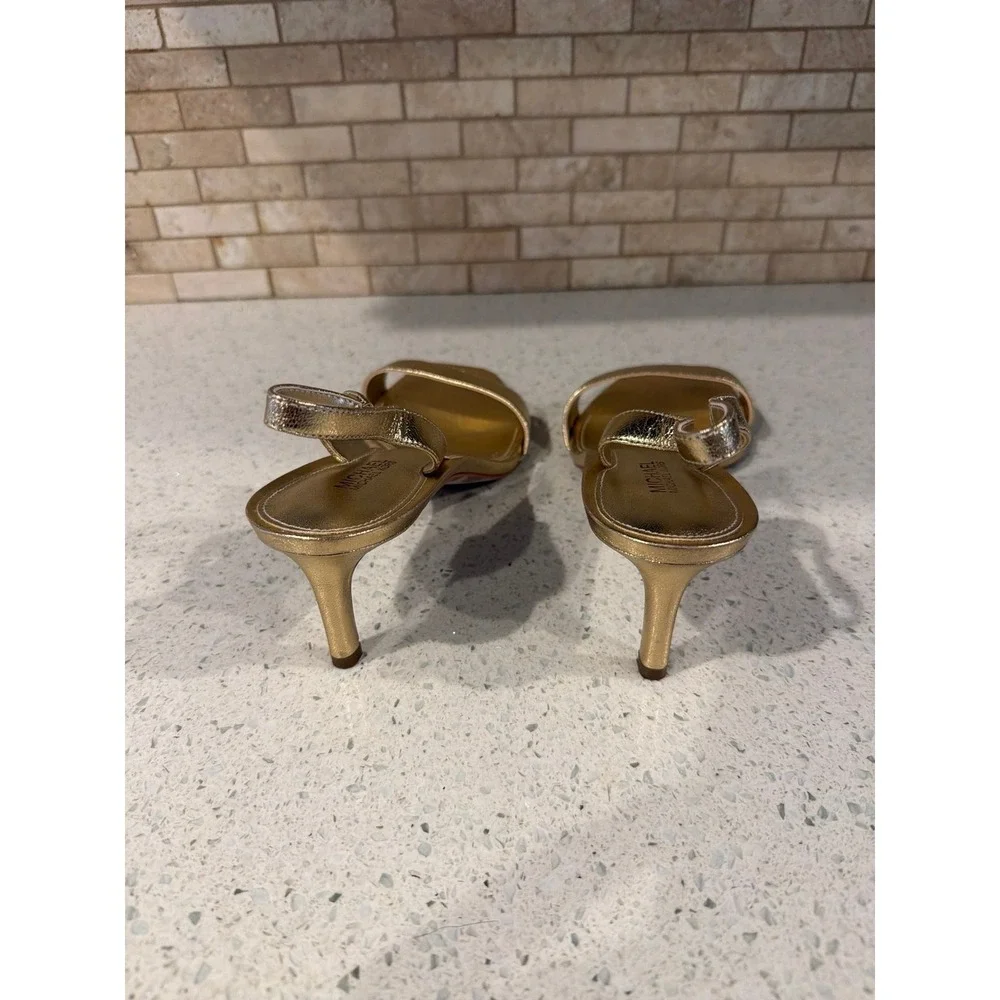 Michael Kors Gold Metallic Slingback Heels Women's Size 8 Open‎ Toe Dress